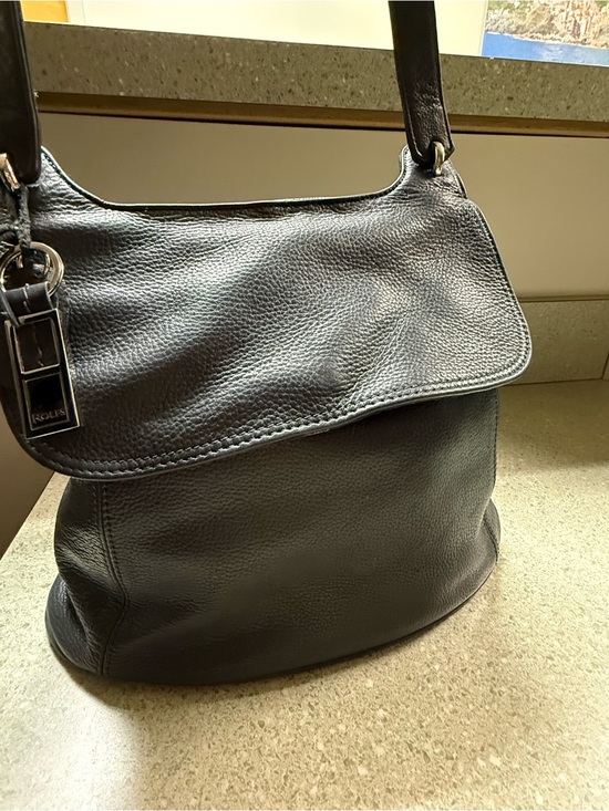 Rolfs Handbags - Rolfs Black Pebbled Leather Flap Shoulder Bag